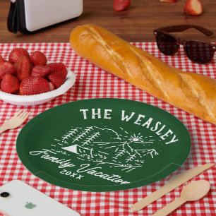 Vintages Camping Familienurlaub Pappteller