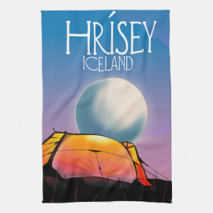 Vintages Camping-Poster von Hrísey Island Geschirrtuch