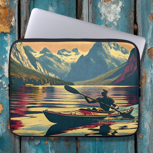 Vintages Camping Scene Man Kayaking Laptopschutzhülle