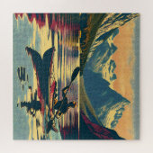 Vintages Camping Scene Man Kayaking Puzzle (Horizontal)