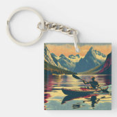 Vintages Camping Scene Man Kayaking Schlüsselanhänger (Vorderseite)