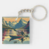 Vintages Camping Scene Man Kayaking Schlüsselanhänger (Rückseite)