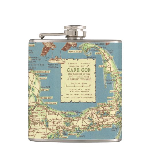 Vintages Cape Cod Map (1940) Flachmann (Vorderseite)