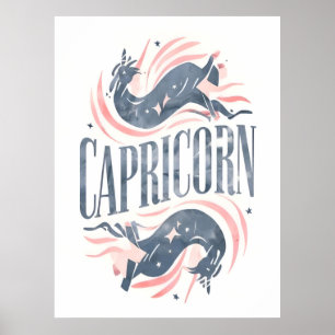 Vintages Capricorn-Sternzeichen mit weißer Ziege Poster