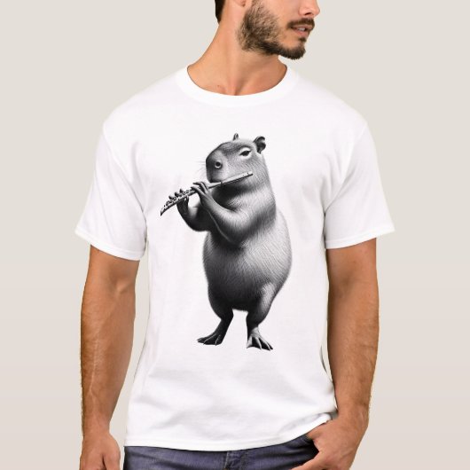 Vintages Capybara Playing Flute Flutist Flute T-Shirt (Vorderseite)