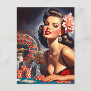 Vintages Casino Button-Up - Illustration Postkarte