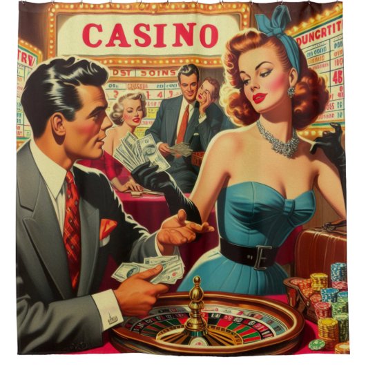 Vintages Casino Illustration Duschvorhang (Vorderseite)