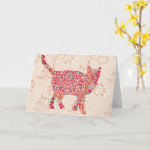 Vintages Cat Pattern Art Note Card 4 Karte (Gelbe Blume)