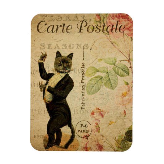 Vintages Cat Theme | Postale | Katzentanz Magnet (Vertikal)