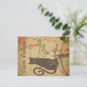 Vintages Cat Theme | Postale | Schwarze Katze Postkarte (Stehend Vorderseite)