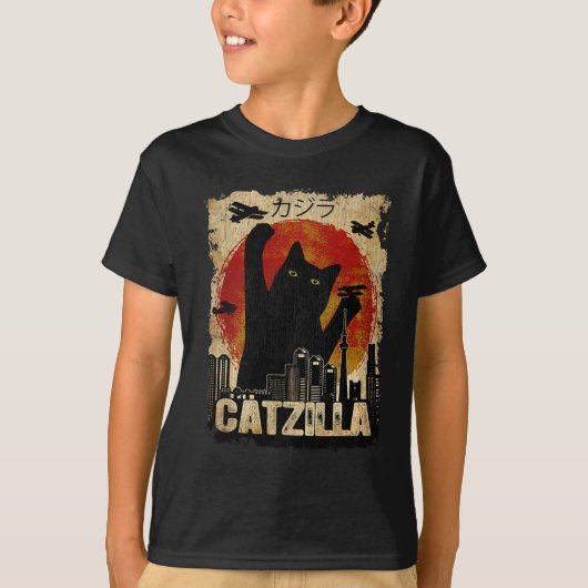Vintages Catzilla T-Shirt - Funny Kitten and Cat (Vorderseite)