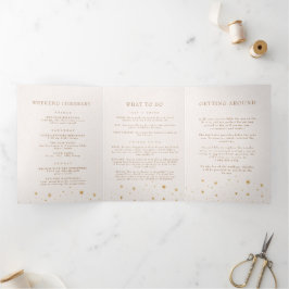 Vintages Celestial Star Moon Folded Wedding Progra Dreifach Gefaltete Einladung