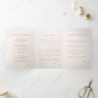 Vintages Celestial Star Moon Folded Wedding Progra Dreifach Gefaltete Einladung