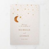 Vintages Celestial Star Moon Folded Wedding Progra Dreifach Gefaltete Einladung (Cover)