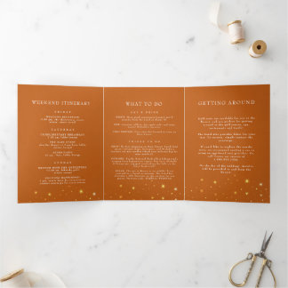Vintages Celestial Star Moon Folded Wedding Progra Dreifach Gefaltete Einladung