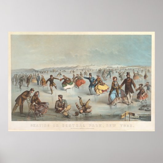 Vintages Central Park Ice Skaten-Gemälde (1861) Poster (Vorne)
