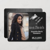 Vintages Chalkboard Abschluss Foto Save the Date (Vorne/Hinten)