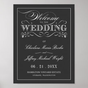 Vintages Chalkboard Elegante Hochzeit Begrüßungsze Poster