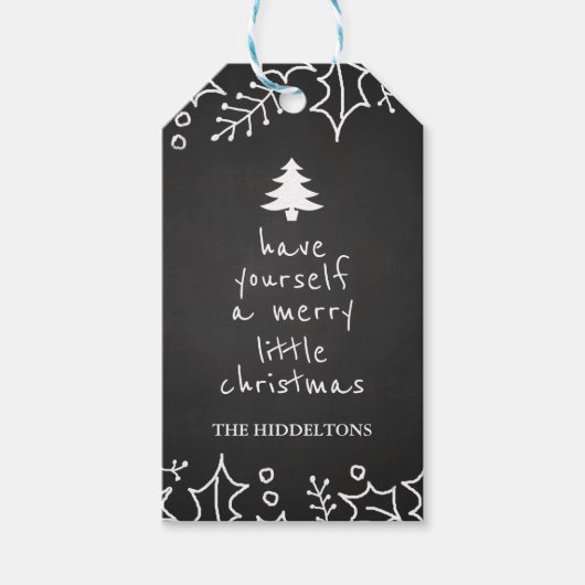 Vintages Chalkboard Frohe Weihnachtstypografie Geschenkanhänger (Vorderseite)