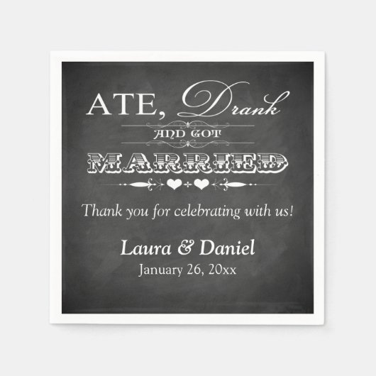 Vintages Chalkboard, Hearts Wedding Napkins 3 Serviette (Vorderseite)