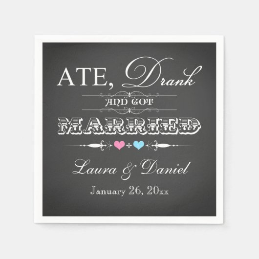 Vintages Chalkboard, Hearts Wedding Napkins Serviette (Vorderseite)