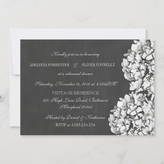 Vintages Chalkboard Hydrangeas Probe Abendessen 2 Einladung (Vorderseite)