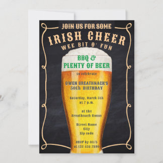 Vintages Chalkboard Irish Cheer GRILLEN & Beer Bir Einladung