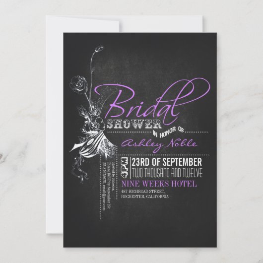Vintages Chalkboard Lila Brautparty lädt ein Einladung (Vorderseite)