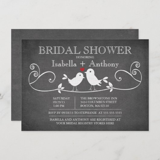Vintages Chalkboard Love Birds Brautparty Einladung (Vorne/Hinten)