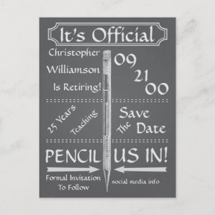 Vintages Chalkboard-Pensionskapital Save the Date  Ankündigungspostkarte