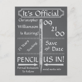 Vintages Chalkboard-Pensionskapital Save the Date  Ankündigungspostkarte