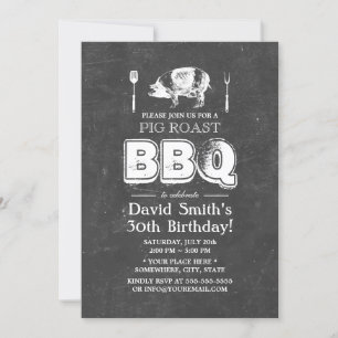 Vintages Chalkboard Pig Roast GRILLEN Geburtstagsp Einladung