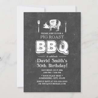 Vintages Chalkboard Pig Roast GRILLEN Geburtstagsp Einladung