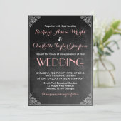 Vintages Chalkboard Pink Gray Wedding Einladung (Stehend Vorderseite)