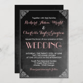 Vintages Chalkboard Pink Gray Wedding Einladung (Vorne/Hinten)