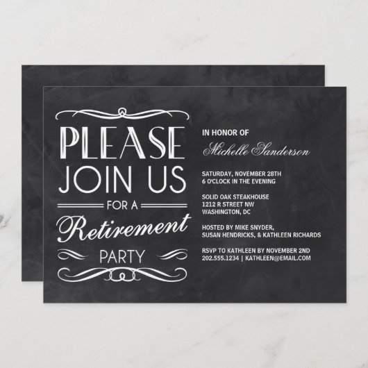 Vintages Chalkboard Retirement-Party Einladung (Vorne/Hinten)