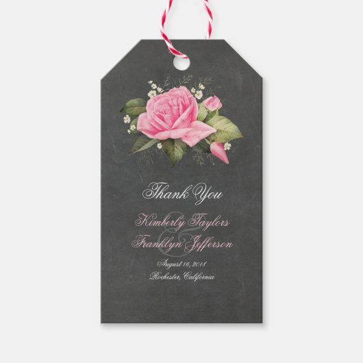 Vintages Chalkboard Rosa Blume Hochzeit Geschenkanhänger (Vorderseite)