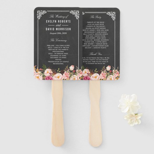 Vintages Chalkboard Rustic Floral Wedding Programm Fächer (Vorne und Hinten)