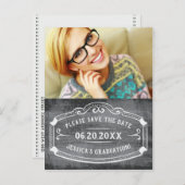 Vintages Chalkboard Save the Date Abschluss Foto Ankündigungspostkarte (Vorne/Hinten)