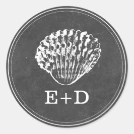 Vintages Chalkboard Seashell Beach Wedding Gefalle Runder Aufkleber