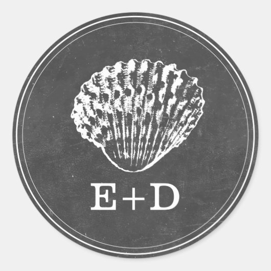 Vintages Chalkboard Seashell Beach Wedding Gefalle Runder Aufkleber (Vorderseite)