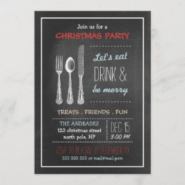 Vintages Chalkboard Weihnachts-Party Red Blue Whit Einladung