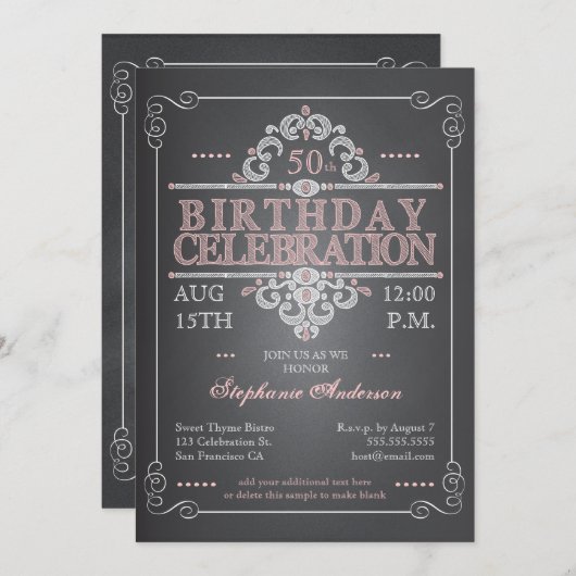 Vintages Chalkboard zum Geburtstag Einladung (Vorne/Hinten)
