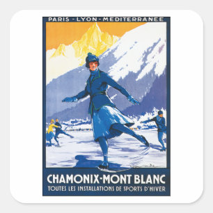 Vintages Chamonix- - Montblanc-Plakat Quadratischer Aufkleber