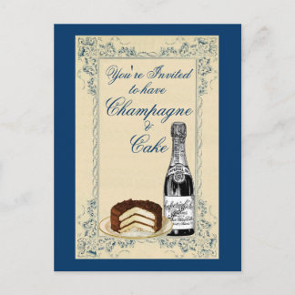 Vintages Champagner- und Cake-Party Einladungspostkarte