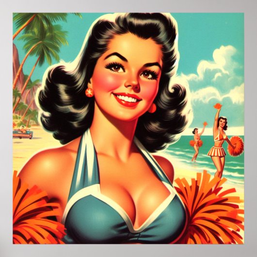 Vintages Cheerleader-Button Poster (Vorne)