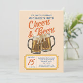 Vintages Cheers & Bers Erwachsene 40. Geburtstag P Einladung (Stehend Vorderseite)