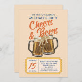 Vintages Cheers & Bers Erwachsene 40. Geburtstag P Einladung (Vorne/Hinten)