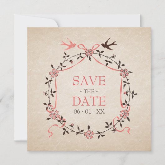 Vintages Cherry Blossom Save the Date Karte versch (Vorderseite)