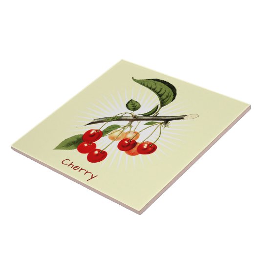 Vintages Cherry Frucht Botanische Keramik Fliese (Seite)